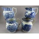 A group of early nineteenth century blue and white transfer-printed jugs, c.1810-15. To include: a
