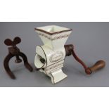 Medical interest: A fine mid-nineteenth century possibly Wedgwood transfer-printed creamware mincer,