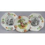 A group of early nineteenth century transfer-printed child's plates with moulded rims, c.1820-30. To