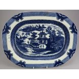 A late eighteenth century blue and white transfer-printed Harrison platter, c.1795. It is