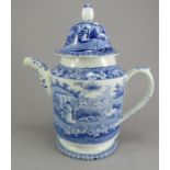 An early nineteenth century blue and white transfer-printed Spode Milkmaid pattern coffeepot, c.