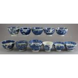 A group of late eighteenth, early nineteenth century blue and white transfer-printed chinoiserie tea