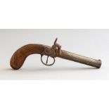 A 19th Century percussion cap pocket pistol, diced walnut stock, length 21cm