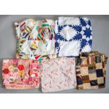 Another collection of patchwork quilts to include; a machine stitched patchwork throw, circa 1960's,