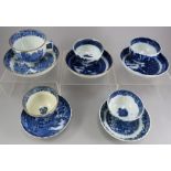 A group of late eighteenth, early nineteenth century blue and white transfer-printed chinoiserie tea