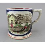 An early nineteenth century transfer-printed frog mug, c.1830-40. It is decorated with two prints in