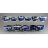 A group of late eighteenth, early nineteenth century blue and white transfer-printed chinoiserie tea