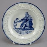 An early nineteenth century commemorative blue and white transfer-printed moulded child's plate, c.