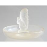 A Lalique frosted glass trinket dish with squirrel handle, signed Lalique R. France, diameter 9cm