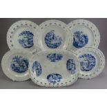 A group of early nineteenth century blue and white transfer-printed moulded-edge dessert wares, c.