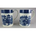 A pair of late eighteenth century blue and white transfer-printed quart tankards, c.1795. They are