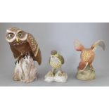 A group of three Spode bone china bird models. To include: a Little Owl, a Mistle Thrush and a
