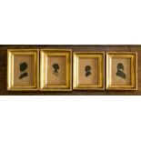 Four various mid 19th Century silhouette portrait miniature profiles, on paper, gilt frames, largest