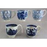 A group of late eighteenth, early nineteenth century blue and white transfer-printed coffee cups,