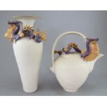 Two pieces of Bridget Drakeford Pottery dragon wares. To include: A teapot and cover with dragon and