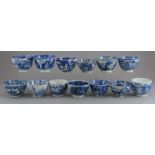 A group of late eighteenth, early nineteenth century blue and white transfer-printed tea bowls, c.