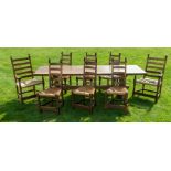 Rupert Griffiths, a 1970's oak refectory table and eight chairs, (two carvers), the table with