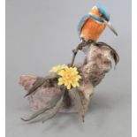 An Albany Fine China Co. ceramic bird study incorporating metal. Modelled as a Kingfisher. Factory