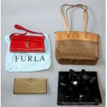 As new!!! a black pattern large bag, Furla, with a white motif, by Furla, two handles and spare