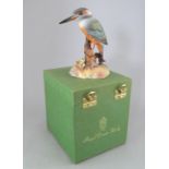 A Royal Crown Derby, Fine Bone China bird figure: King Fisher. Including original hard-case. Factory