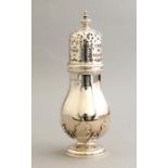 A George VI silver sugar caster, urn shape finial, baluster body and thistle leaf frieze, maker