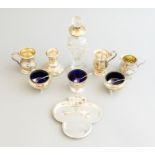 An Edwardian silver club shaped trinket dish, maker Goldsmiths, London 1901, together with various