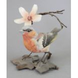An Albany Fine China Co. ceramic bird study incorporating metal. Modelled as a Chaffinch. Factory