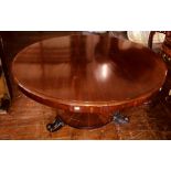 An early Victorian mahogany breakfast table, Circa 1850, circular tilt top, raised on a octagonal