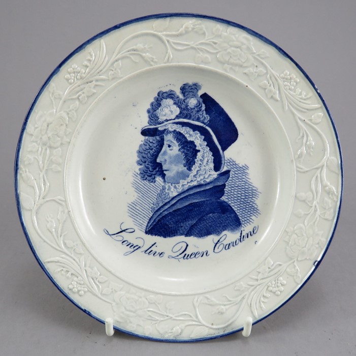 An early nineteenth century commemorative blue and white transfer-printed moulded child's plate, c.