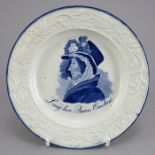 An early nineteenth century commemorative blue and white transfer-printed moulded child's plate, c.