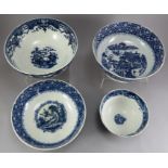 A group of late eighteenth, early nineteenth century blue and white transfer-printed chinoiserie