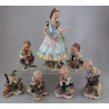 A group of six Capidimonte, Naples figures of Snow White and the Dwarfs. To include: Snow White