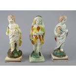 Three early nineteenth century Staffordshire pearlware figures on square bases c.1810-20. Two are of