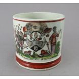 An early nineteenth century pearlware transfer-printed mug, c.1820. It is decorated with a print