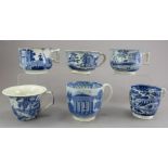 A group of early nineteenth century blue and white transfer-printed cups, c.1810-30. To include: a