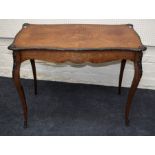 A Louis VX style, cartouch topped kingwood and marquetry bureau plat with gilt bronze mounts and