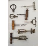 A collection of antique and vintage corkscrews including one by Emil and Wilhelm Scholer Dunisch. (