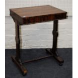A William IV figured rosewood urn table with stile supports and ball feet. 55.5cm wide