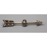 A late Victorian rose diamond set arrow bar brooch, with applied  ' C' monogram to centre. 5cm 3.1g