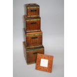Four 20th century French wooden, brass bound kitchen storage boxes, together with a contemporary