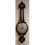 An early 19th brass inlaid mahogany "onion-top" Four function mercurial wheel barometer, thermometer
