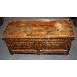 A 19th century Tibetan lacquered wood choksar (altar) with sliding door to the rear and moulded tray