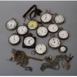 A collection of vintage fob watches and a silver Albert chain, including a cyma G.S.T.PL. M58683 and