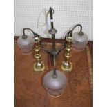 A Victorian style three branch, hanging electrolier with  acid frost shades. Together with a pair of