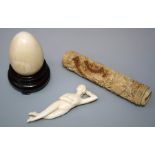 A 19th century Chinese carved ivory naked anatomical/ erotic figure of a reclining female nude 8cm