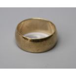 A wide 9ct gold wedding bandCONDITION:ring size X, 9.1g, superficial scratches and abrasions