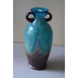 A possibly 20th century Scottish, two handled art glass vase with swirled design and aventurscent