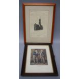 A series of Five 20th century French topographical etchings each indistinct ly signed and