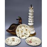 A circa 1970's Mexican painted pottery jardiniare modelled as a backwards facing duck 30 x 35 cms,
