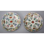 A pair of small late 19th CenturyChinese polychrome lobed rim dishes, each decorated with panels